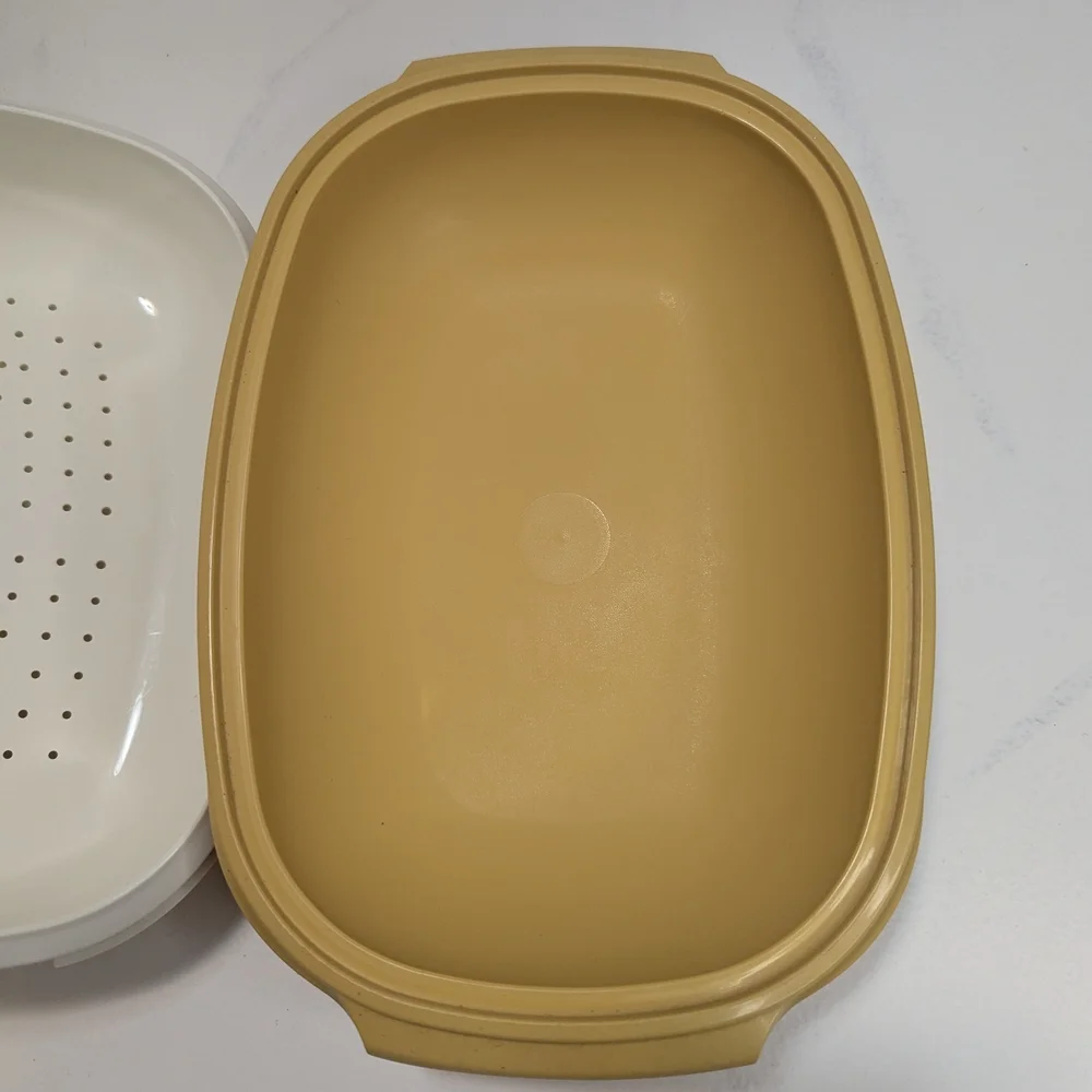 Vintage Tupperware Harvest Gold Microwave Steamer 3 Piece